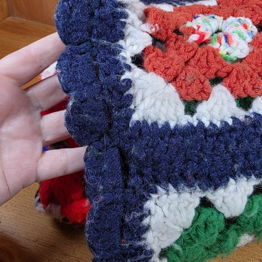 Vtg Handmade Crochet Granny Square Afghan Throw Blue Multicolor‎ 50